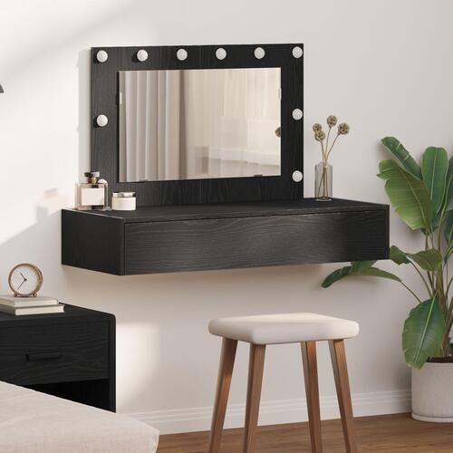 Væghængt Makeup Bord med LED Lys - Sort Eg