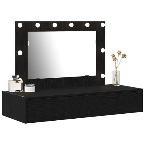 Væghængt Makeup Bord med LED Lys - Sort Eg