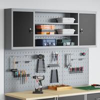 6-delts værktøjsskab og pegboard sæt vægmonteret sort metal