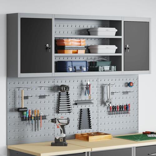 6-delts værktøjsskab og pegboard sæt vægmonteret sort metal