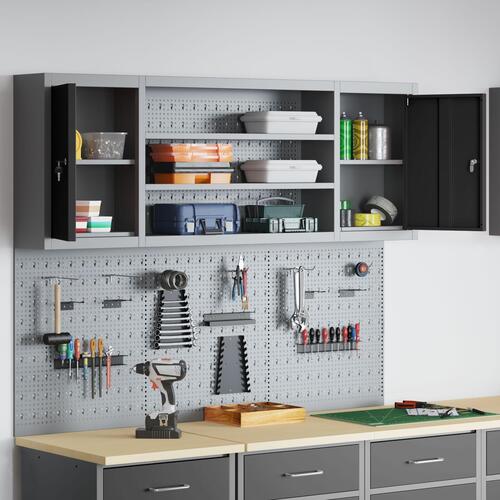 6-delts værktøjsskab og pegboard sæt vægmonteret sort metal