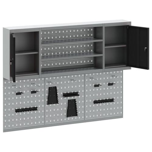 6-delts værktøjsskab og pegboard sæt vægmonteret sort metal