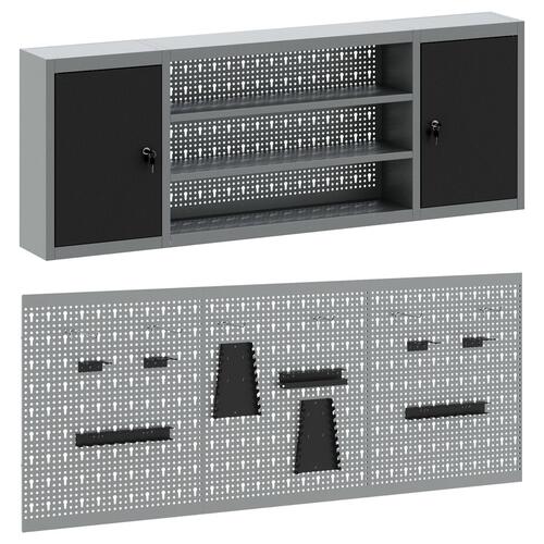 6-delts værktøjsskab og pegboard sæt vægmonteret sort metal