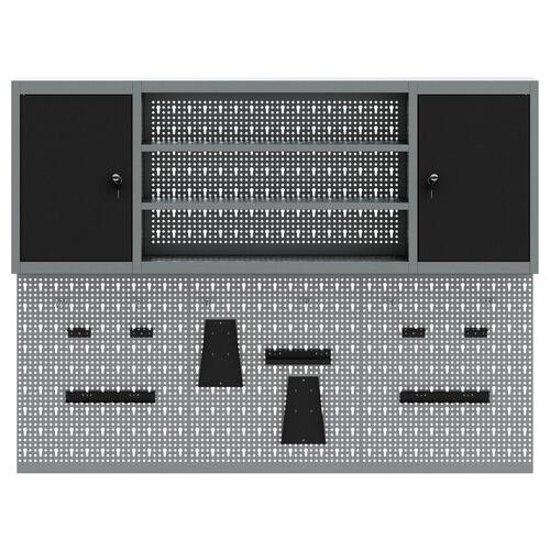 6-delts værktøjsskab og pegboard sæt vægmonteret sort metal