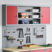 6 delt værktøjsskab og pegboard sæt vægmonteret rød metal