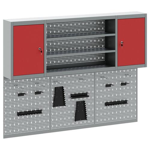 6 delt værktøjsskab og pegboard sæt vægmonteret rød metal