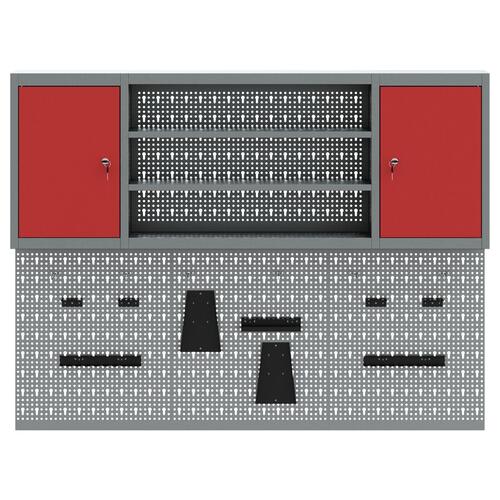 6 delt værktøjsskab og pegboard sæt vægmonteret rød metal