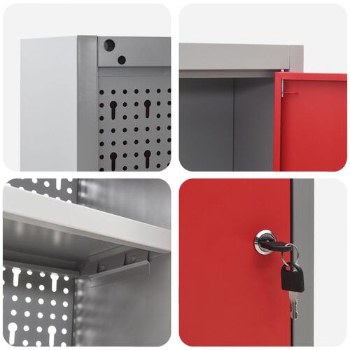 6 delt værktøjsskab og pegboard sæt vægmonteret rød metal