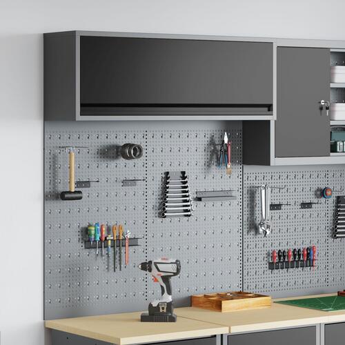 3-delt værktøjsskab og pegboard sæt væghængt sort metal
