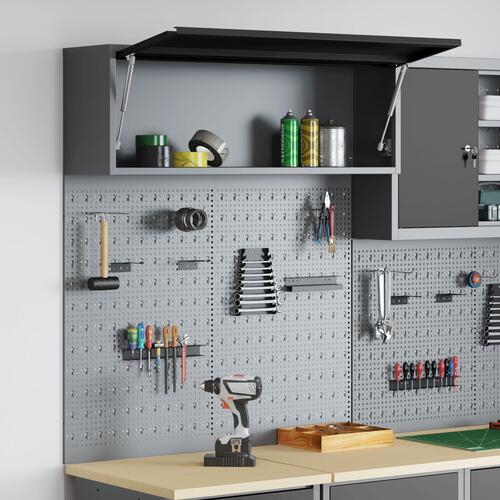 3-delt værktøjsskab og pegboard sæt væghængt sort metal