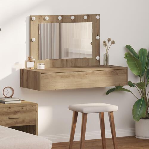 Væghængt Makeupbord med LED-lys i Artisan Eg