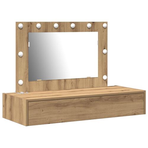 Væghængt Makeupbord med LED-lys i Artisan Eg