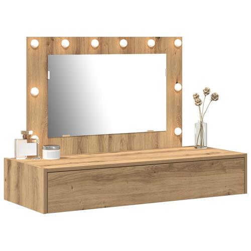 Væghængt Makeupbord med LED-lys i Artisan Eg