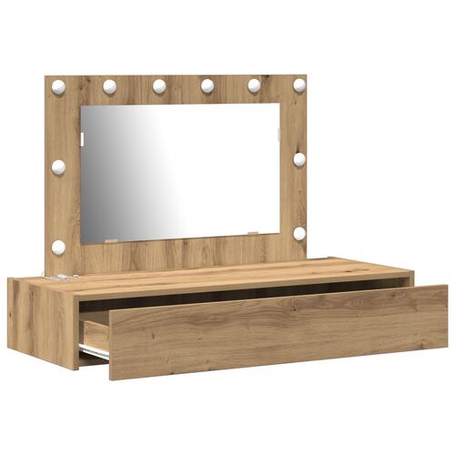 Væghængt Makeupbord med LED-lys i Artisan Eg