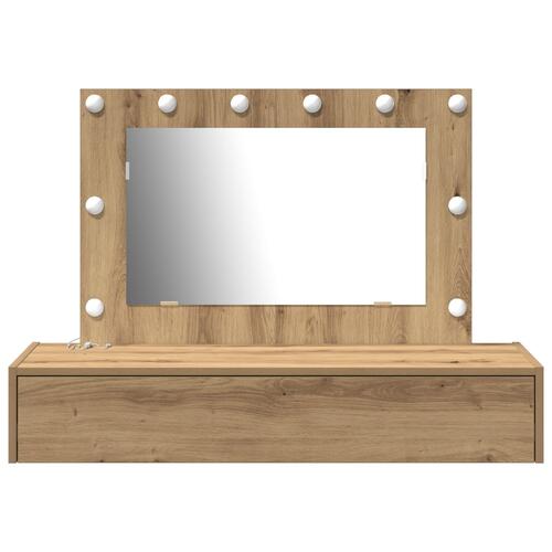 Væghængt Makeupbord med LED-lys i Artisan Eg