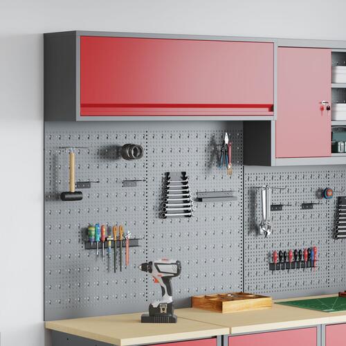 3-delt værktøjsskabe og pegboard sæt vægmonteret rød metal