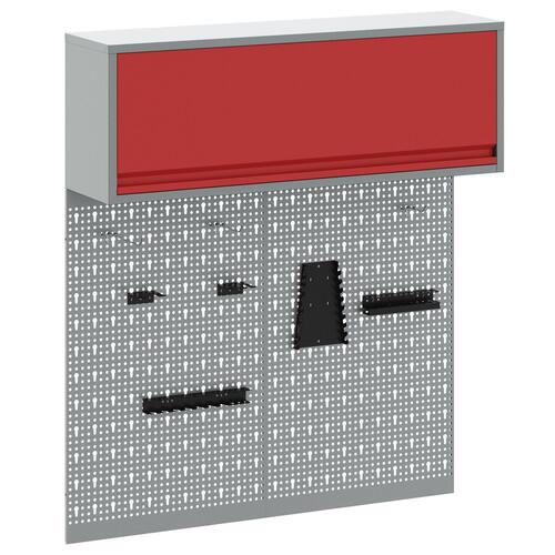3-delt værktøjsskabe og pegboard sæt vægmonteret rød metal