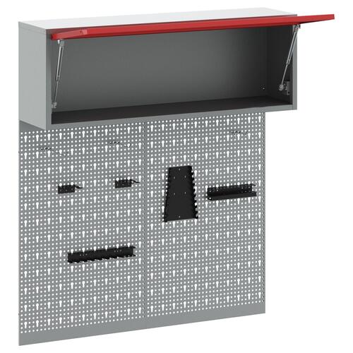 3-delt værktøjsskabe og pegboard sæt vægmonteret rød metal