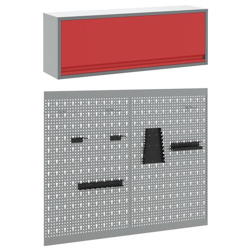 3-delt værktøjsskabe og pegboard sæt vægmonteret rød metal
