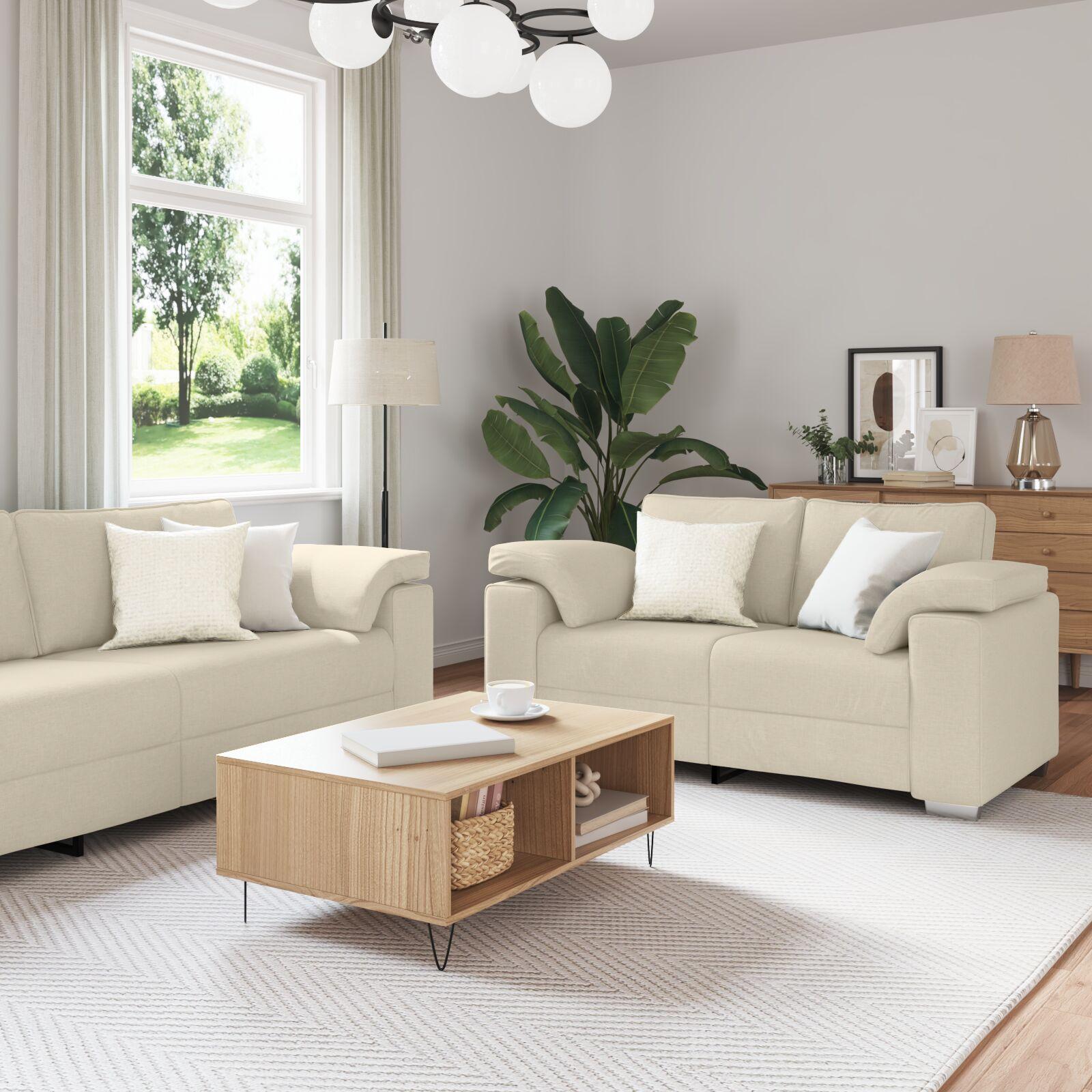 Sofa med pude med pude 3 stk Beige 219 x 77 x 82 cm Linned billede