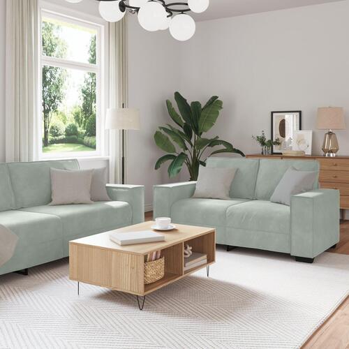 3 Personers Sofa Sæt med Puder Lys Grå Fløjl