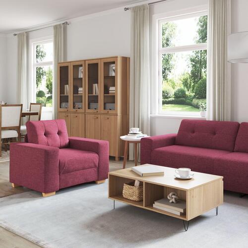 3 Deles Sofa Sæt med Puder i Vinrød Stof