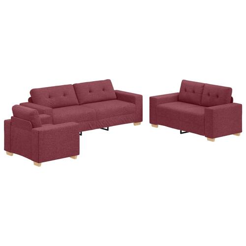 3 Deles Sofa Sæt med Puder i Vinrød Stof