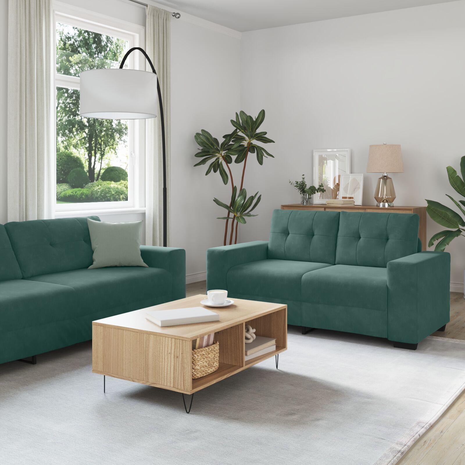 Sofa Sæt med pude 3 stk Mørkegrøn 221 x 78 x 80 cm Fløjl billede