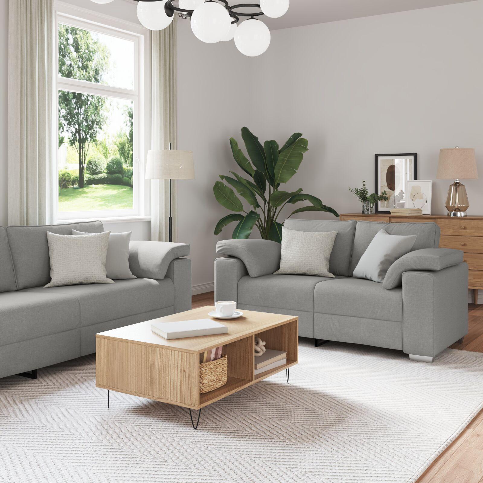 Sofa Sæt med pude med pude 3 stk Grå 219 x 77 x 82 cm Stof