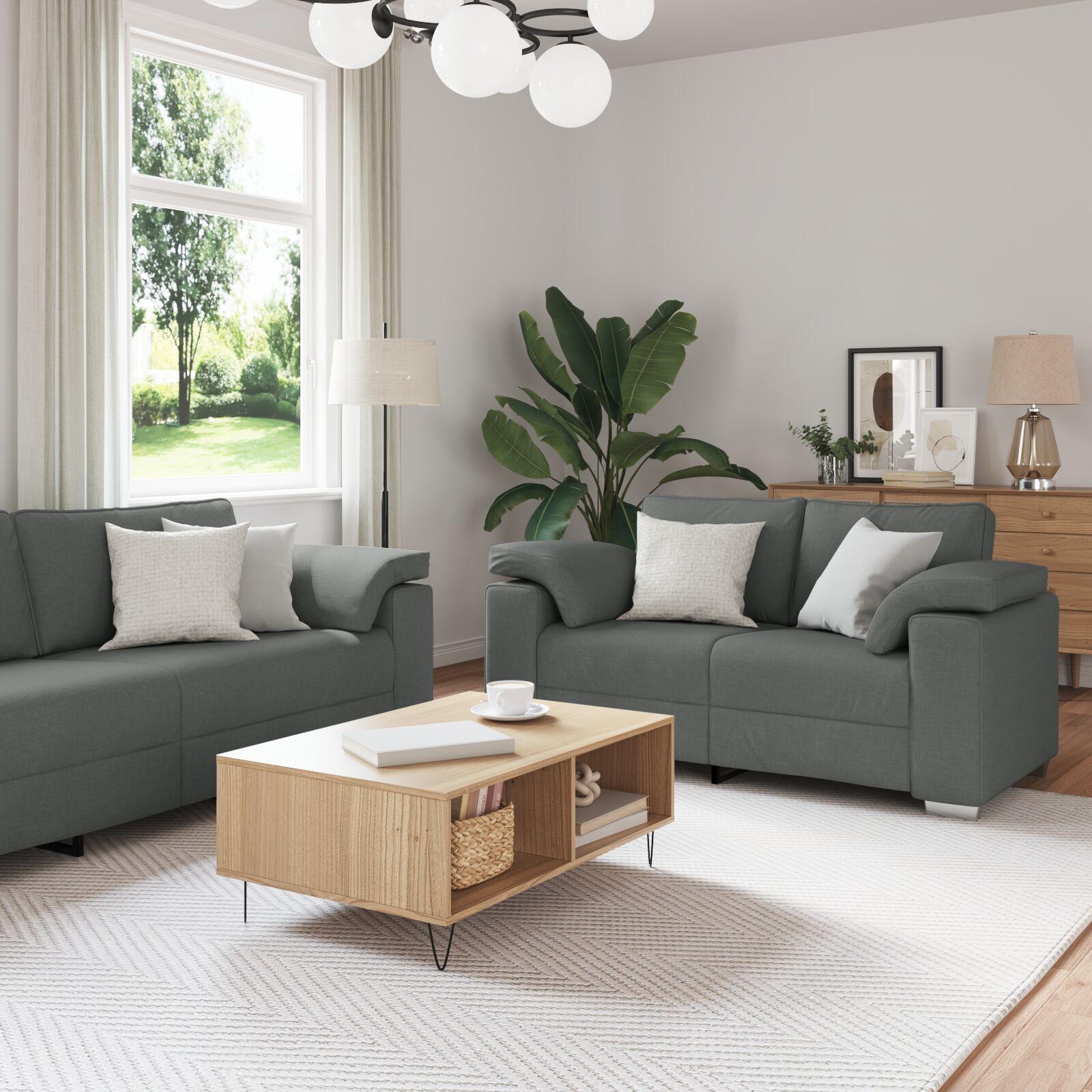 Sofa Sæt 2 stk Mørkegrå 219 x 77 x 82 cm Stof billede