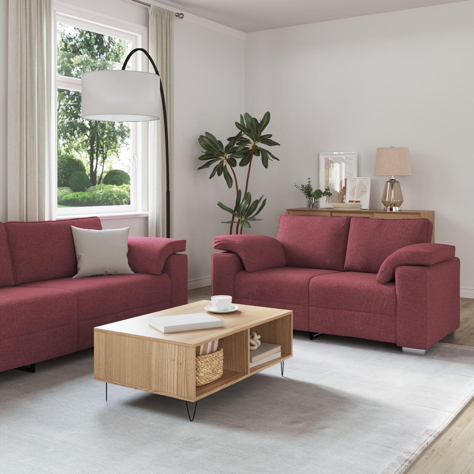 Sofasæt i stof - 2 og 3 personers, vinrød, 219 × 80 × 82 cm