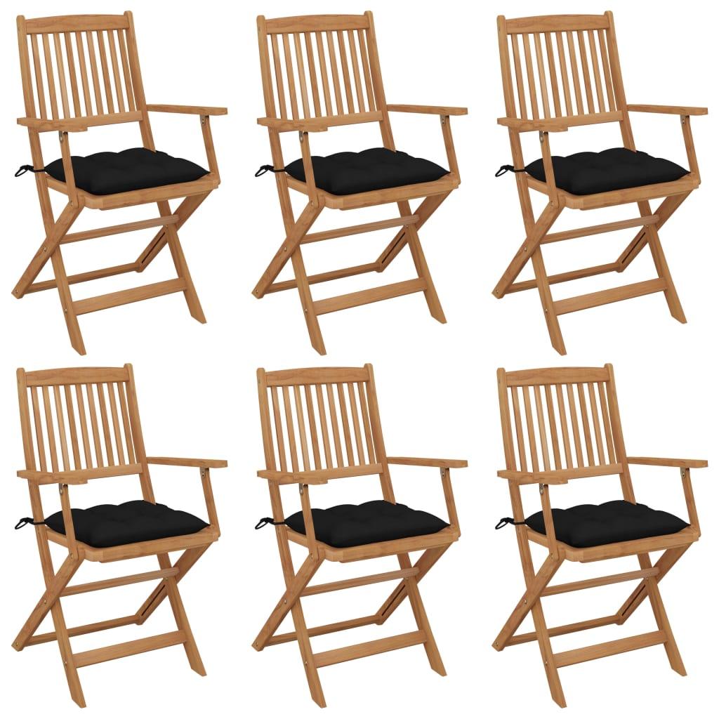 Foldbare havestole 6 stk. med hynder massivt akacietræ