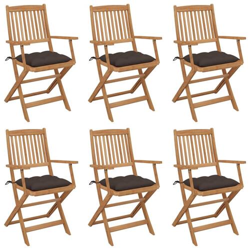 Foldbare havestole 6 stk. med hynder massivt akacietræ