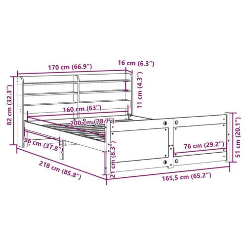 Sengeramme med sengegavl 160x200 cm massivt fyrretræ