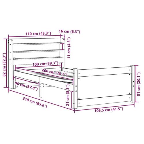 Sengeramme med sengegavl 100x200 cm massivt fyrretræ