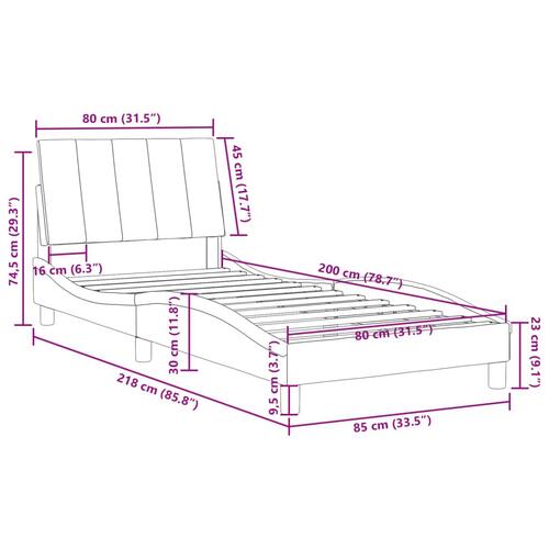 Sengeramme med sengegavl 80x200 cm fløjl lyserød