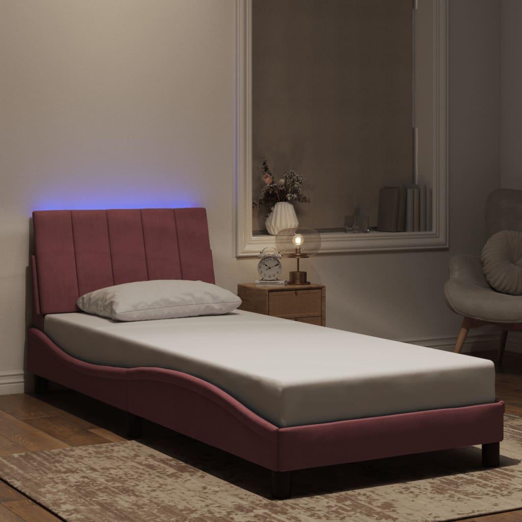 Sengeramme med LED-lys 90x190 cm velour pink