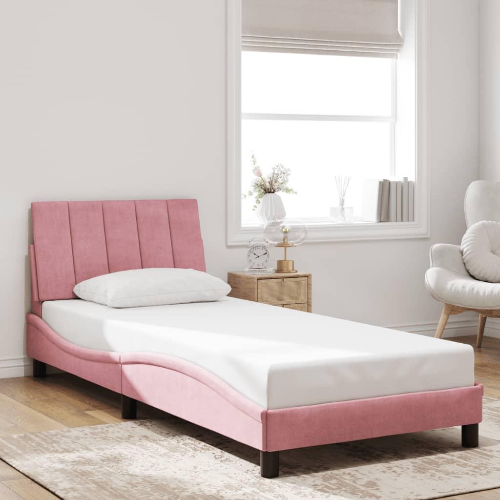 Sengeramme med sengegavl 90x190 cm fløjl lyserød