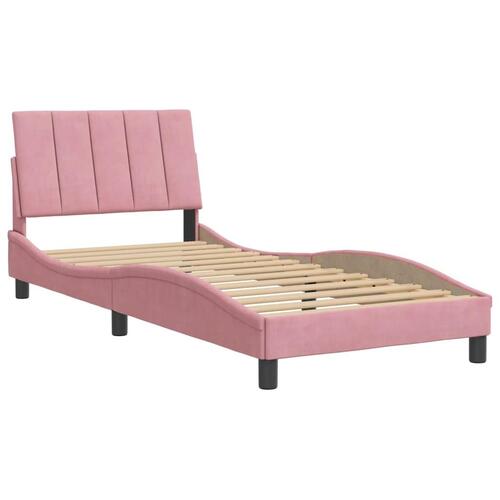 Sengeramme med sengegavl 90x190 cm fløjl lyserød