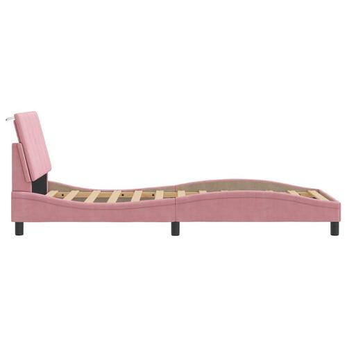 Sengeramme med sengegavl 90x190 cm fløjl lyserød