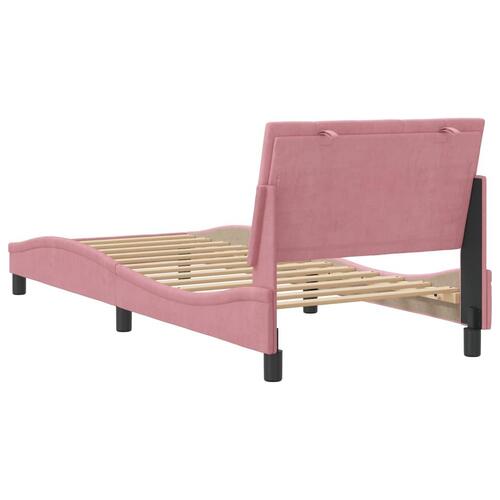 Sengeramme med sengegavl 90x190 cm fløjl lyserød
