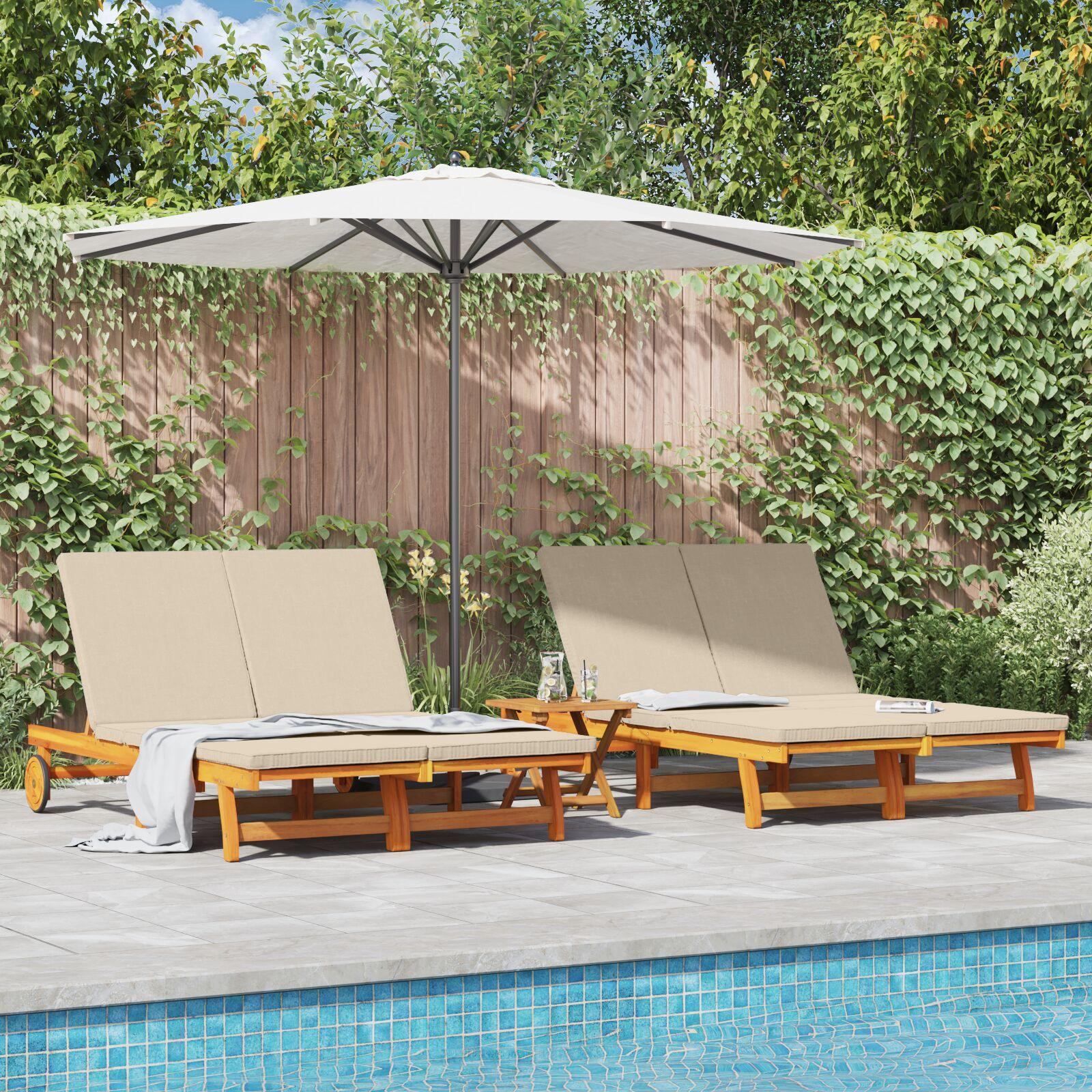 Solstol med pude Brun 125 x 200 x 84cm Massivt akacietræ billede