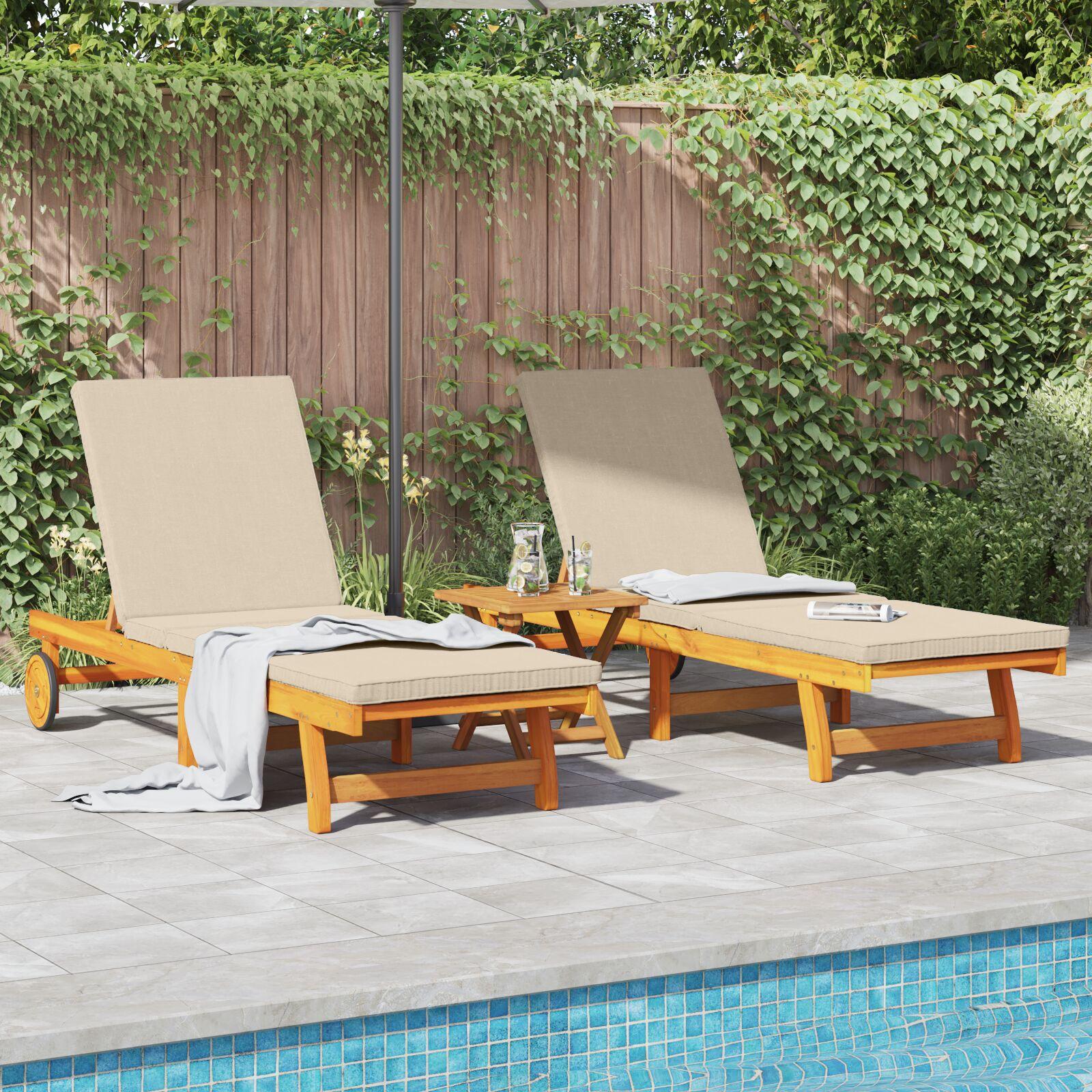 Solstol med pude 2 stk Brun 63 x 199 x 85cm Massivt akacietræ billede
