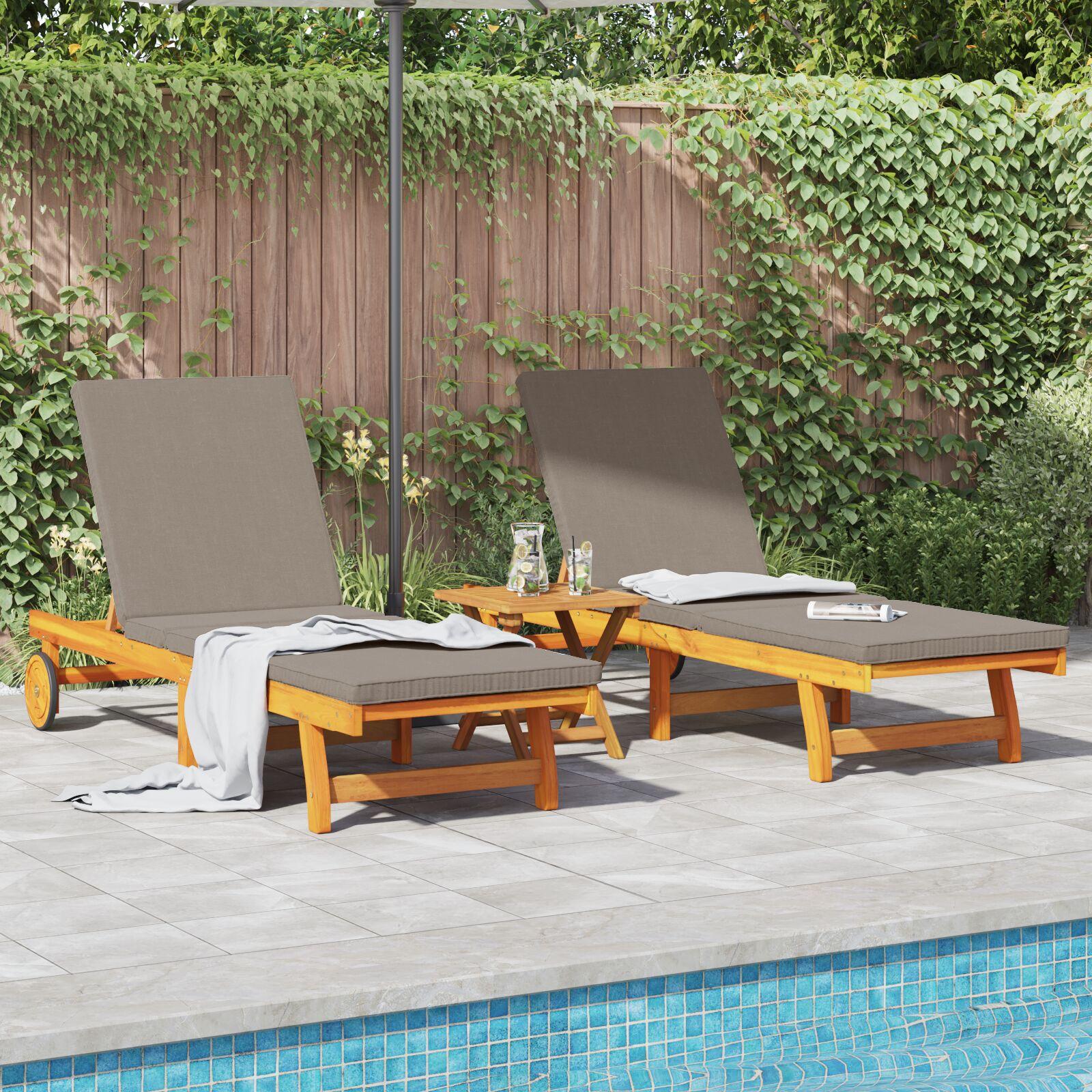Solstol med pude 3 stk Brun 40 x 40 x 40cm Massivt akacietræ billede