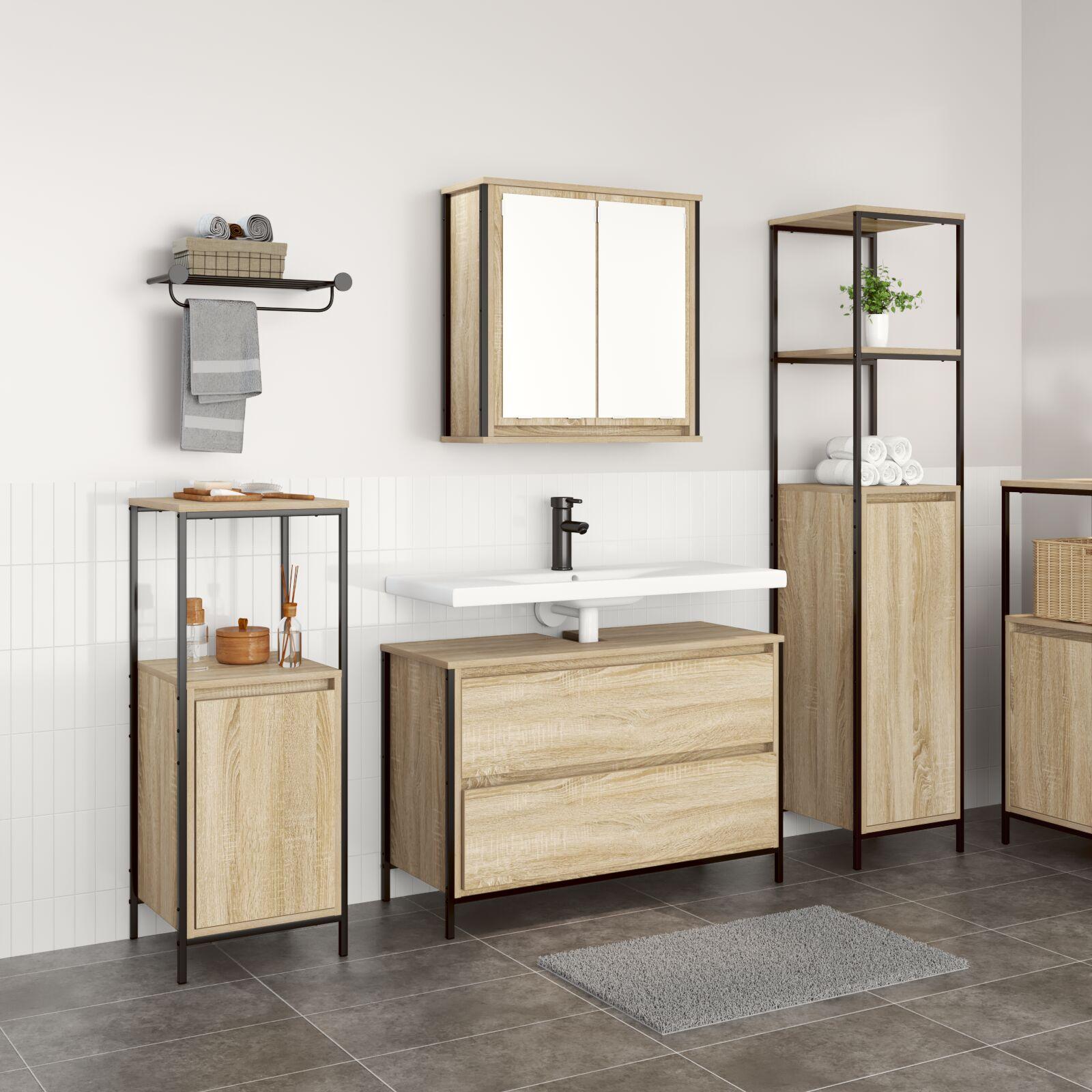 Badeværelsesmøbel sæt med dør 3 stk Sonoma-eg 90 x 34.5 x 60 cm billede