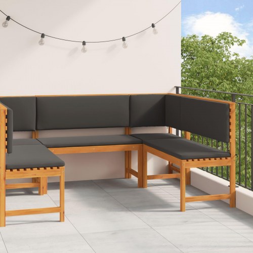 5-delt havebænkesæt med puder i solid akacietræ