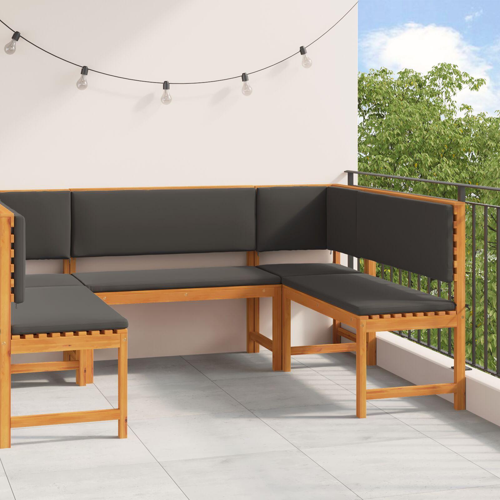 5-delt havebænkesæt med puder i solid akacietræ