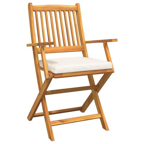 Foldbare Havestole med Hvide Puder 4stk Solid Akacietræ