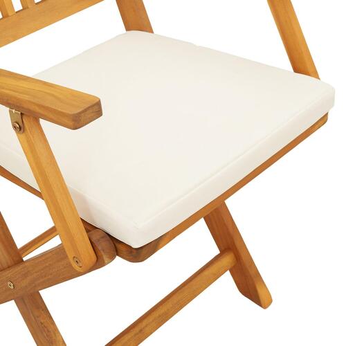 Foldbare Havestole med Hvide Puder 4stk Solid Akacietræ