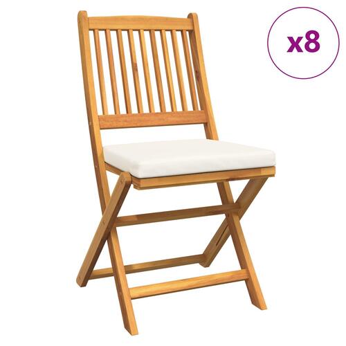 Foldbare Havestole med Hvid Pude 8stk Solid Akacietræ